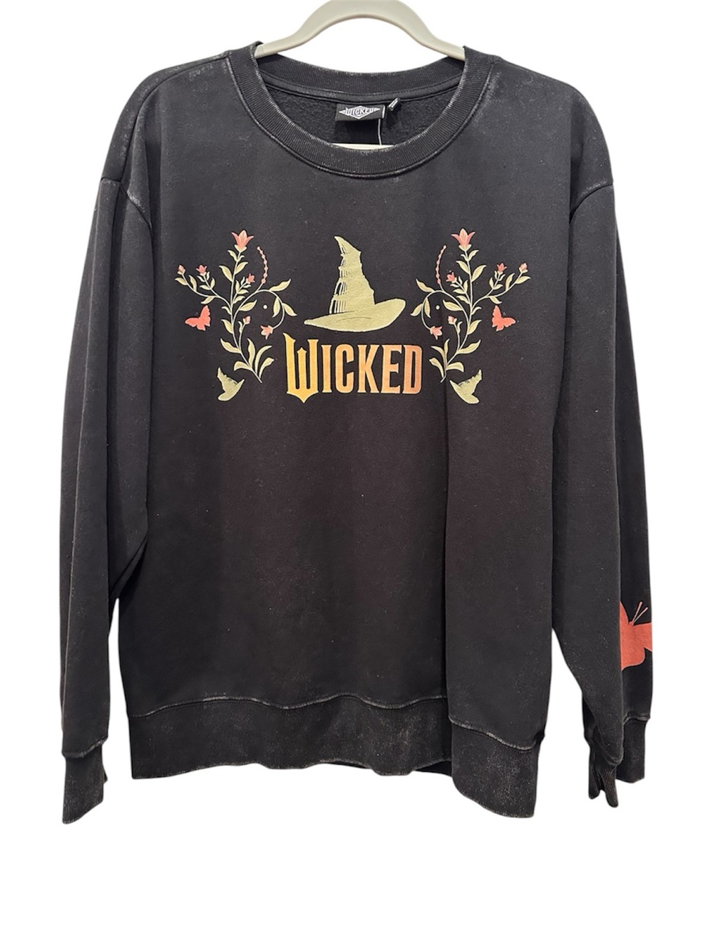 Wicked Graphic Crewneck Sweatshirt Witch Halloween Butterfly Sleeve NWT Sz L